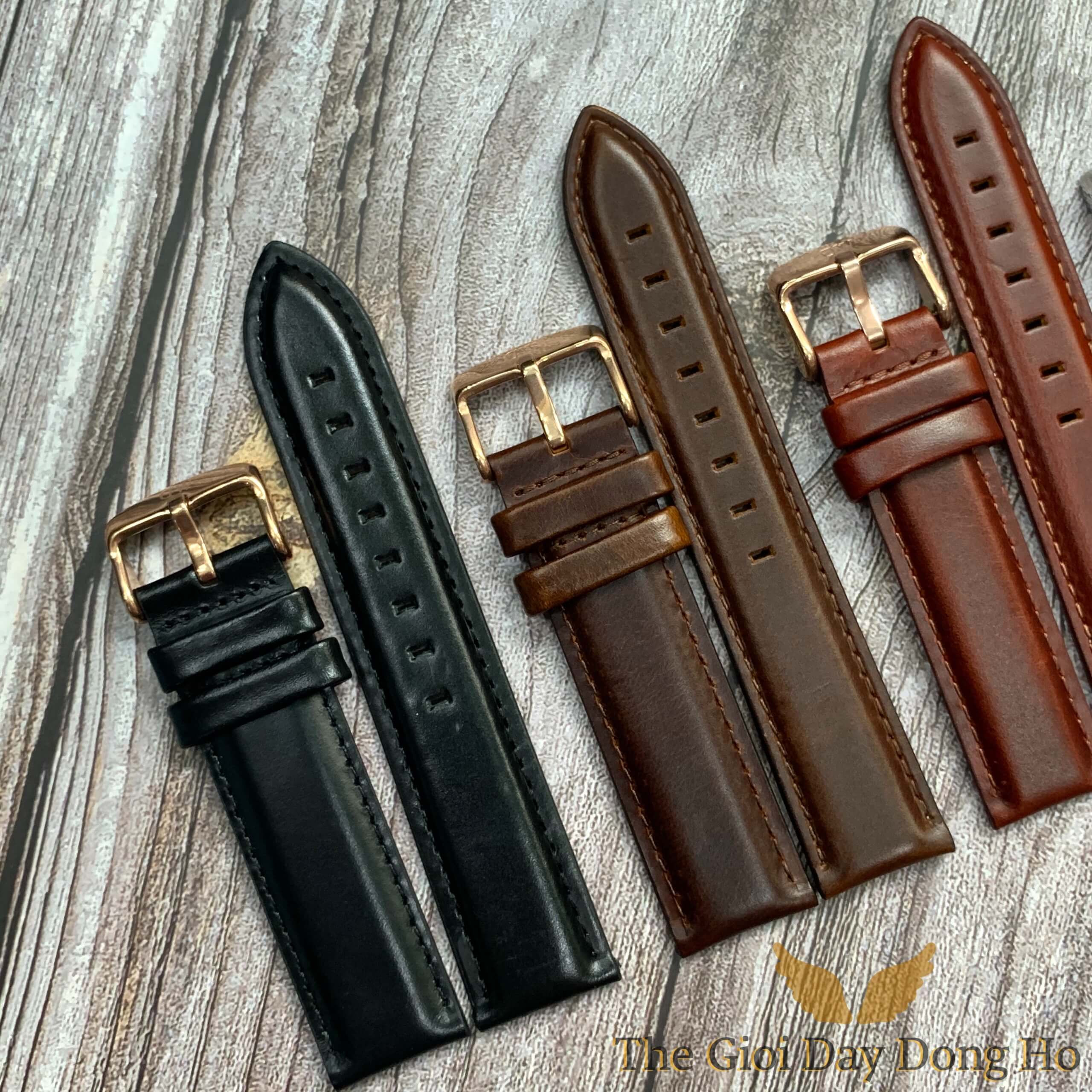 Bộ sưu tập dây da đồng hồ Daniel Wellington đa dạng màu sắc, thường xuyên có trong các chương trình đồng hồ DW sale.