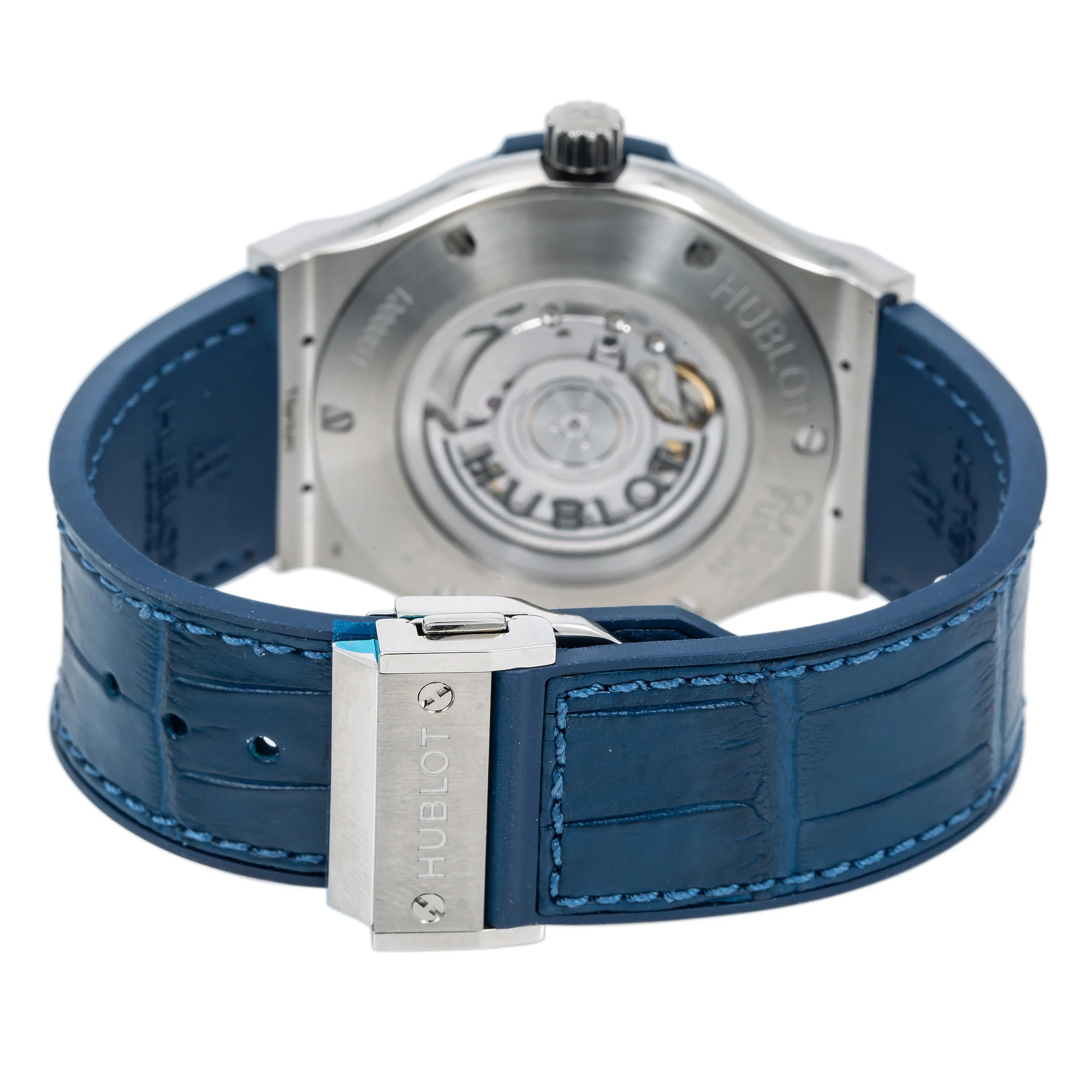 Dây đeo da cá sấu kết hợp cao su của đồng hồ Hublot Classic Fusion blue