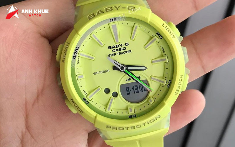 Đồng hồ Baby G BGS-100-9A màu xanh lá nhạt với tính năng đếm bước
