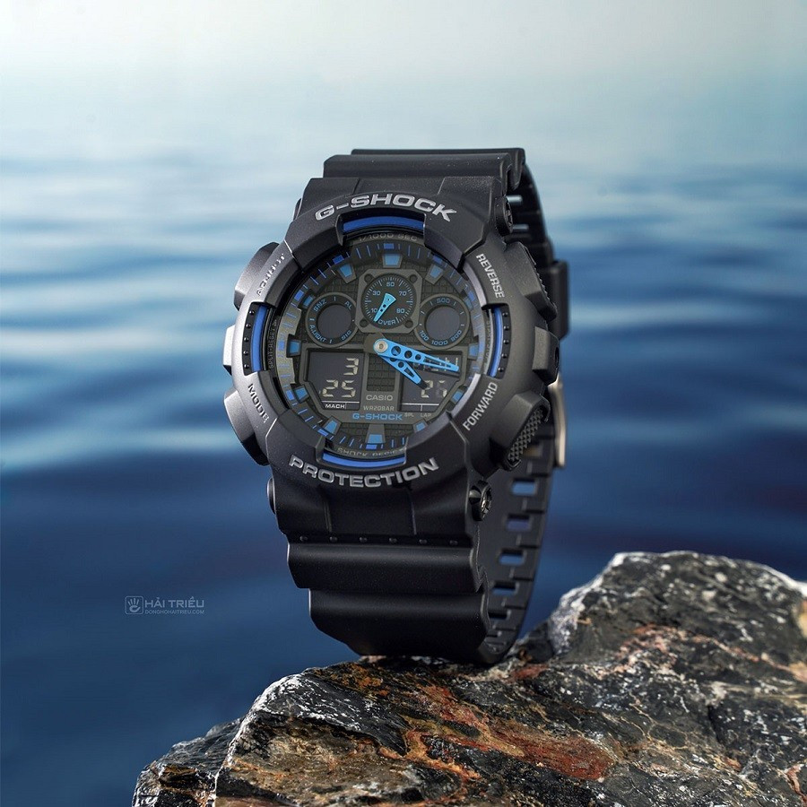 Đồng hồ G-Shock GA-100-1A2NDR, minh họa một mẫu đồng hồ kim và điện tử với thiết kế mạnh mẽ.