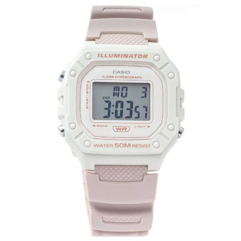 Đồng hồ Casio W-218HC-4A2VDF unisex điện tử màu hồng phấn trắng