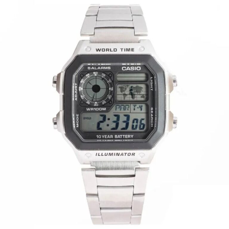 Hình ảnh chi tiết Casio AE-1200WHD-1AVDF 45x42.1mm, nổi bật với tính năng World Time và la bàn, hữu ích cho runner