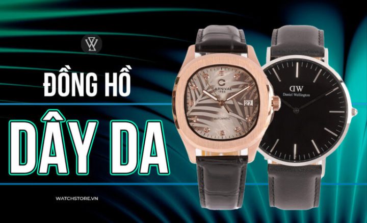 Đồng hồ chính hãng dây da mặt tròn kim loại sáng bóng