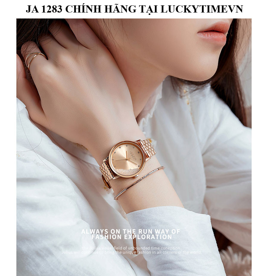 Đồng hồ Julius nữ mặt tròn JA 1283 với thiết kế dây kim loại sang trọng