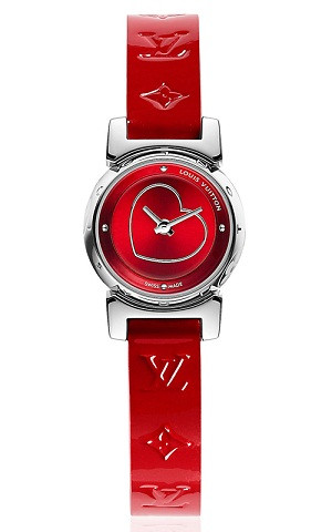 Đồng hồ đeo tay nữ Louis Vuitton Tambour Bijou Saint Valentin mặt đỏ hình trái tim