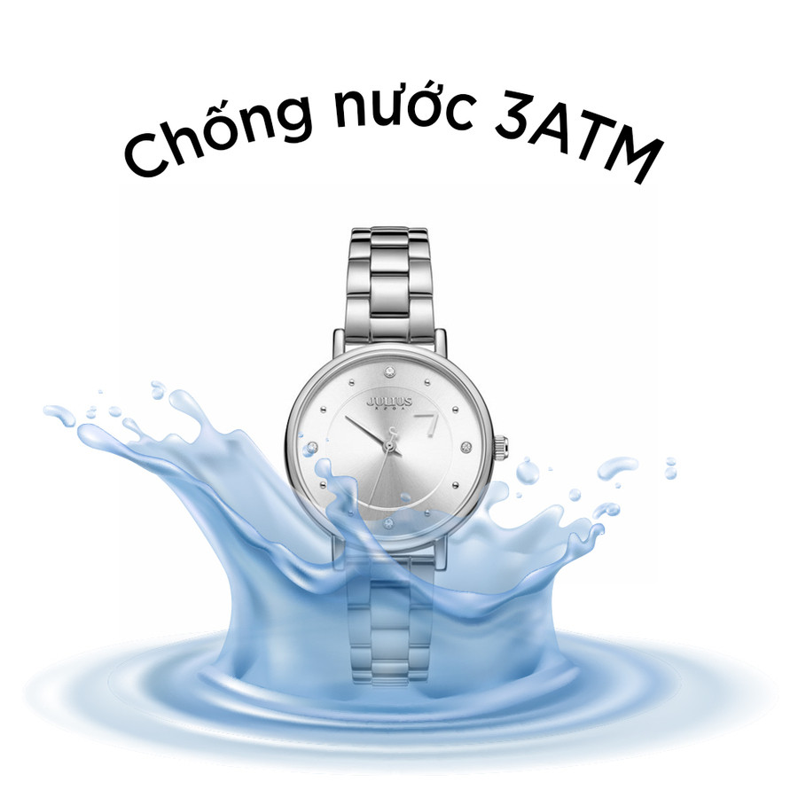 Cận cảnh mặt số đồng hồ nữ Julius dây thép JA-1248A với cọc số tinh xảo