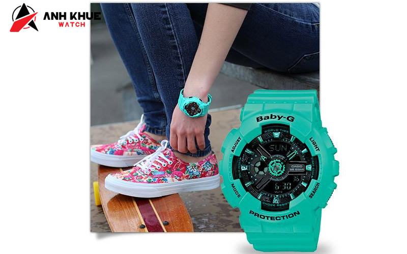 Mẫu đồng hồ Baby G BA-111-3A xanh bạc hà phối đen trẻ trung