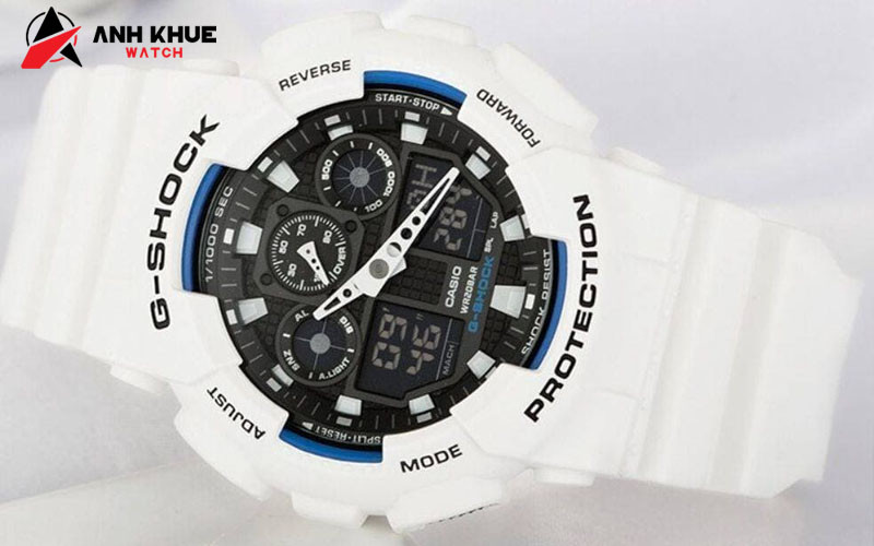 Đồng hồ G-Shock GA-100B-7A phối màu trắng xanh nổi bật