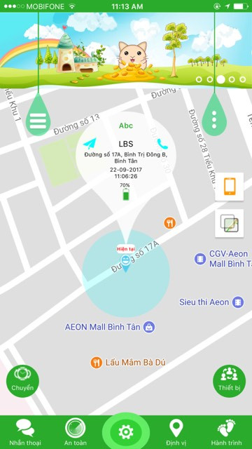 Giao diện định vị trên ứng dụng di động của đồng hồ giám sát trẻ em Wonlex GW100