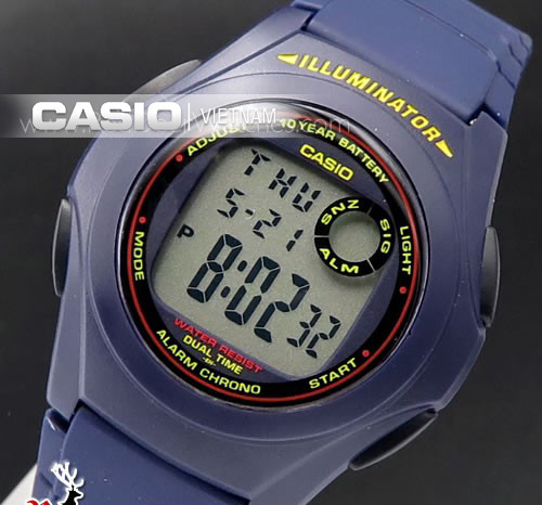 Đồng hồ điện tử Casio F-200W-2BSDF hiển thị bản đồ thế giới, thích hợp cho trẻ khám phá.