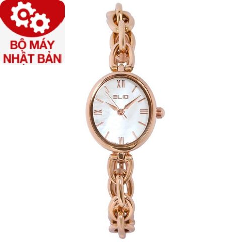 Đồng hồ nữ Elio ES076-01 mặt nhỏ dây kim loại màu vàng hồng