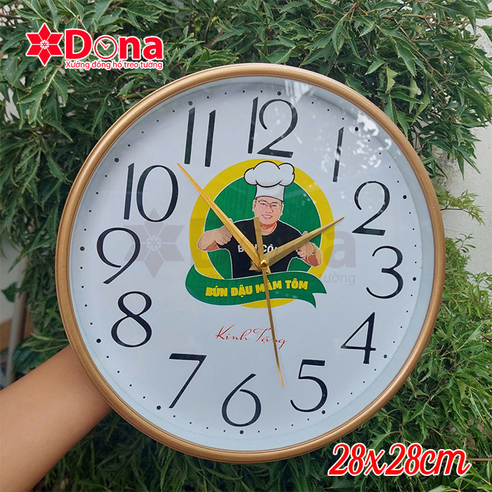Đồng hồ treo tường tròn 28cm vành xi vàng