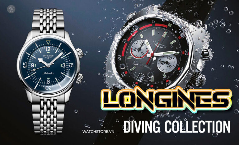 Chiếc đồng hồ lặn Longines với mặt số xanh đậm, vành bezel xoay và khả năng chống nước vượt trội, điển hình cho dòng Diving Collection.