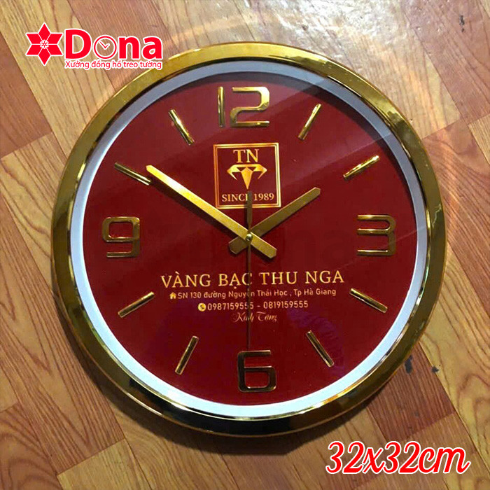 Đồng hồ treo tường 32cm với vành xi vàng bền đẹp