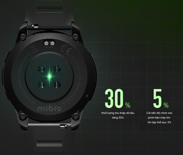 Tính năng theo dõi sức khỏe 4PD trên Mibro Watch GS Active với cảm biến nhịp tim và SpO2