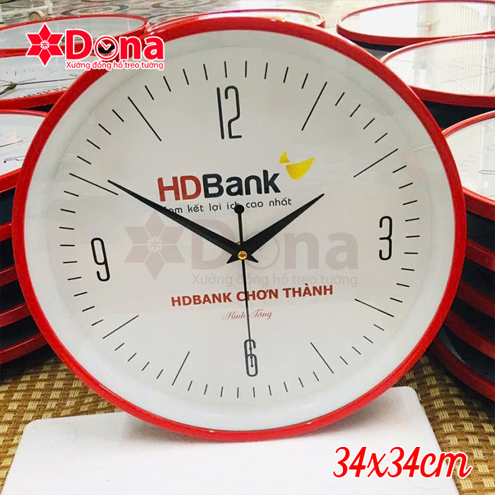 Đồng hồ treo tường HD Bank 34cm vành sơn theo yêu cầu