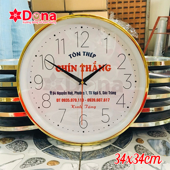 Đồng hồ treo tường 34cm vành xi vàng