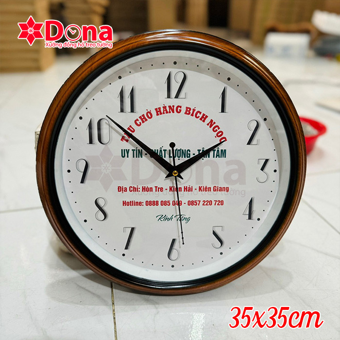 Đồng hồ treo tường 35cm với vành giả gỗ tự nhiên