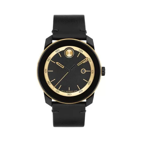 Mẫu đồng hồ Movado Bold TR90 với dây đồng hồ Movado chính hãng bằng da màu đen, biểu tượng của sự mạnh mẽ và cá tính.