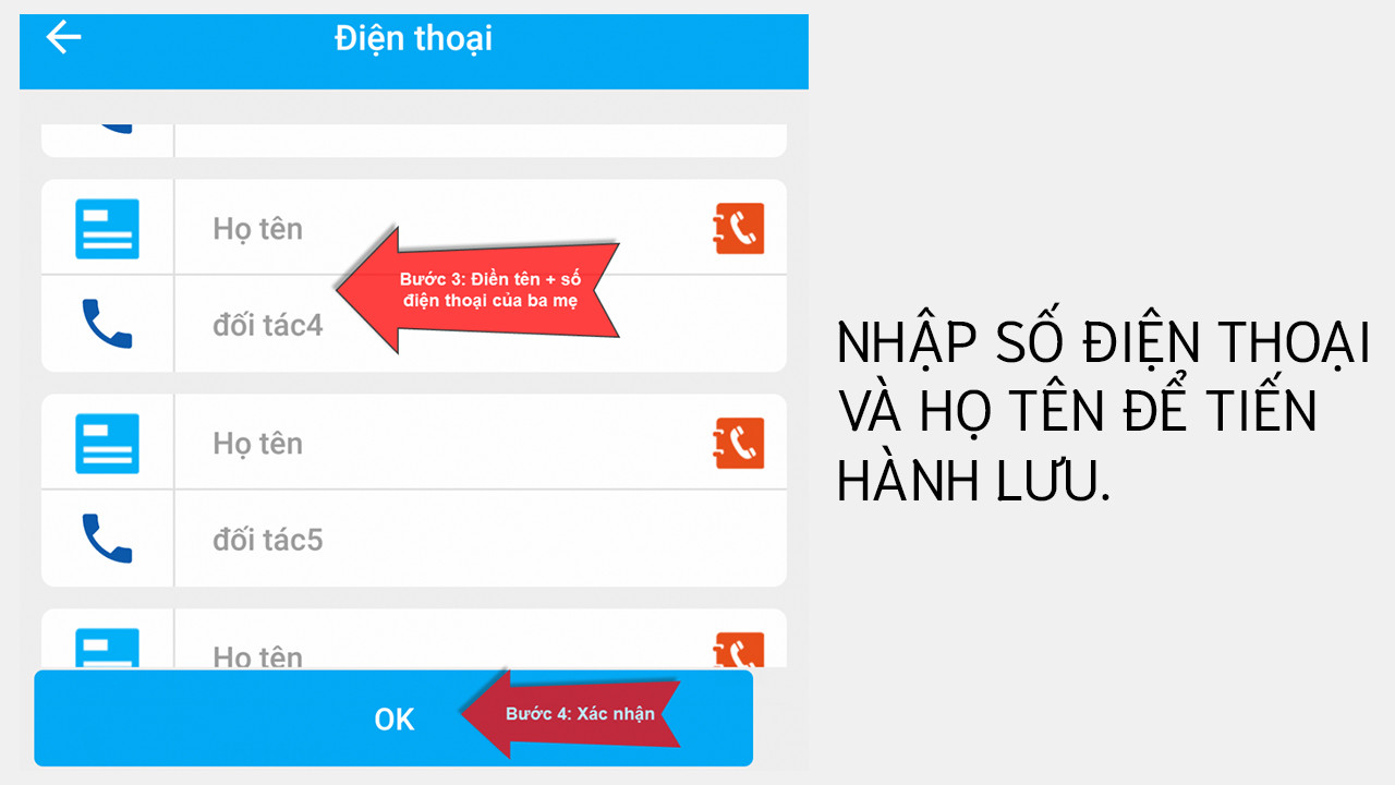 Lưu số điện thoại người thân vào danh bạ của đồng hồ gọi điện trẻ em