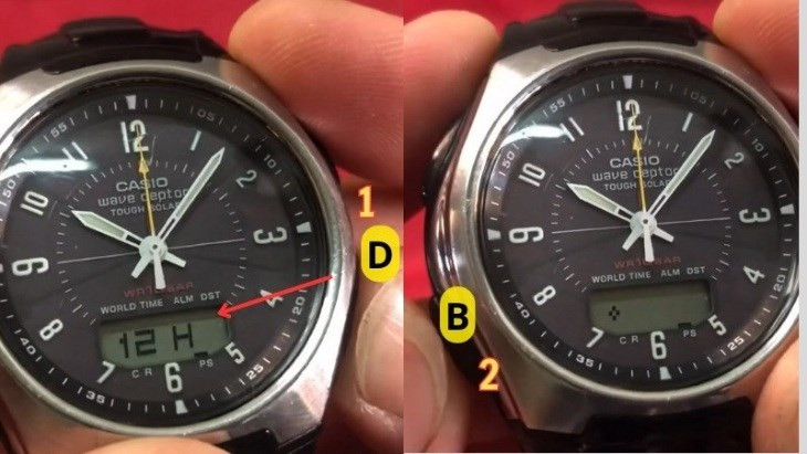 Lựa chọn định dạng 12h hoặc 24h khi cài đặt đồng hồ Casio Tough Solar