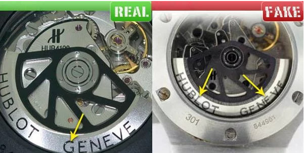 Kiểm tra bánh đà máy đồng hồ Hublot để phân biệt thật giả qua chữ khắc HUBLOT GENEVE