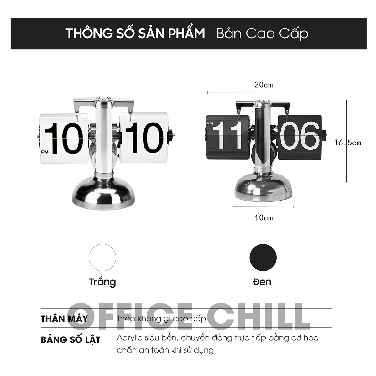 Mặt trước đồng hồ lật số cơ học thép không gỉ