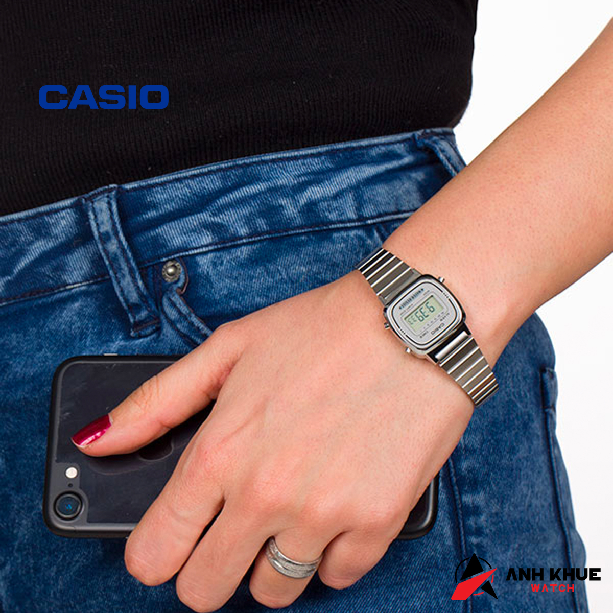 Đồng hồ Casio nữ mặt vuông dây kim loại