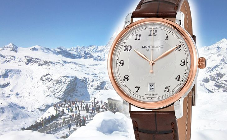 Đồng hồ Montblanc MB117577 với dây da và vỏ thép mạ PVD vàng, thể hiện sự sang trọng và ảnh hưởng đến giá.
