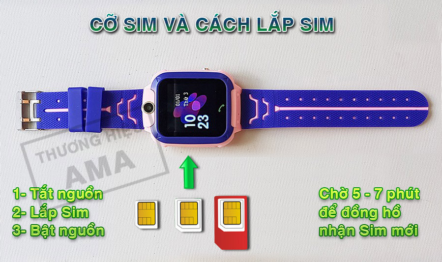 Logo thương hiệu AMA trên hộp đồng hồ thông minh, thể hiện sự tin cậy về sản phẩm chống nước