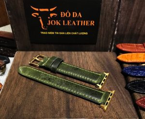 Dây đồng hồ da bò màu xanh rêu cho Apple Watch