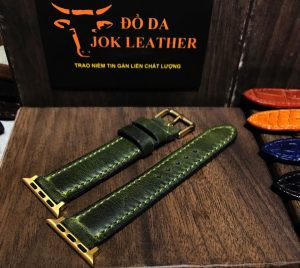 Dây đồng hồ da bò cao cấp màu xanh rêu