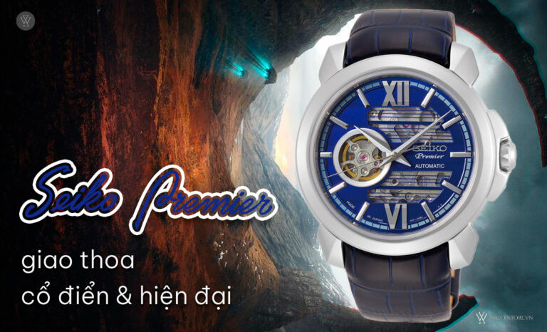 Thiết kế giao thoa cổ điển và hiện đại của đồng hồ cơ Seiko Premier Automatic.