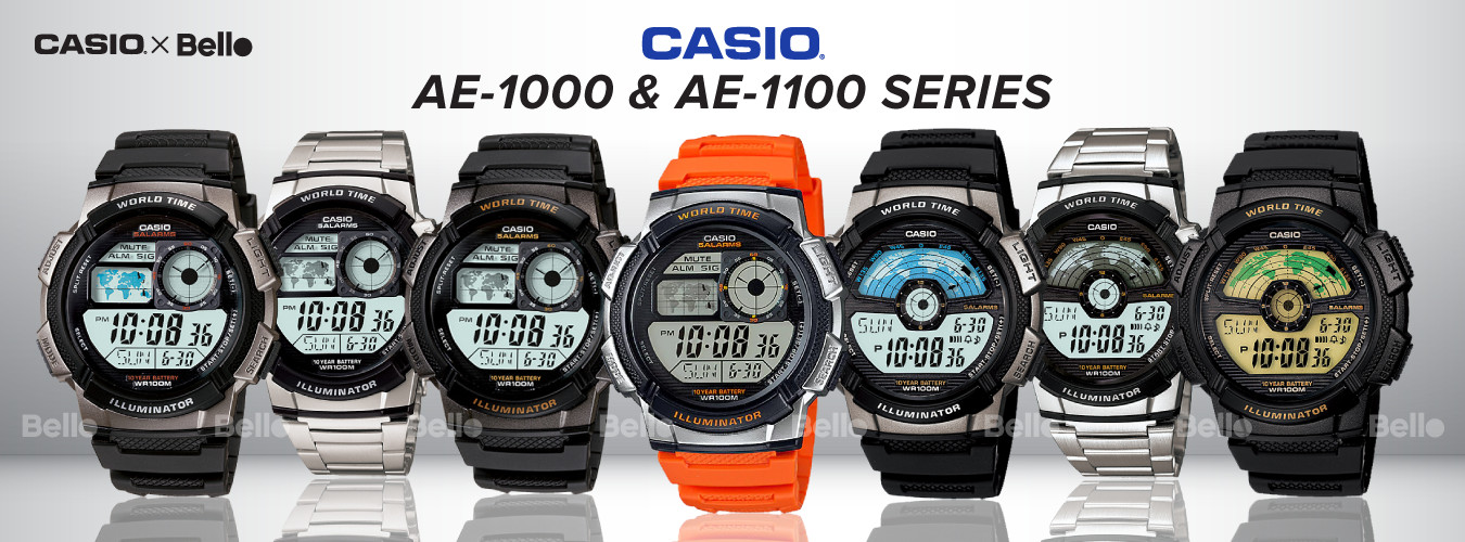 Mẫu đồng hồ điện tử Casio AE-1000 và AE-1100 chính hãng bền đẹp, đáng tin cậy