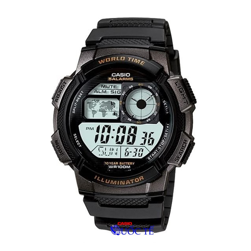 Đồng hồ điện tử Casio AE-1000W-1AVDF mặt tròn màu đen