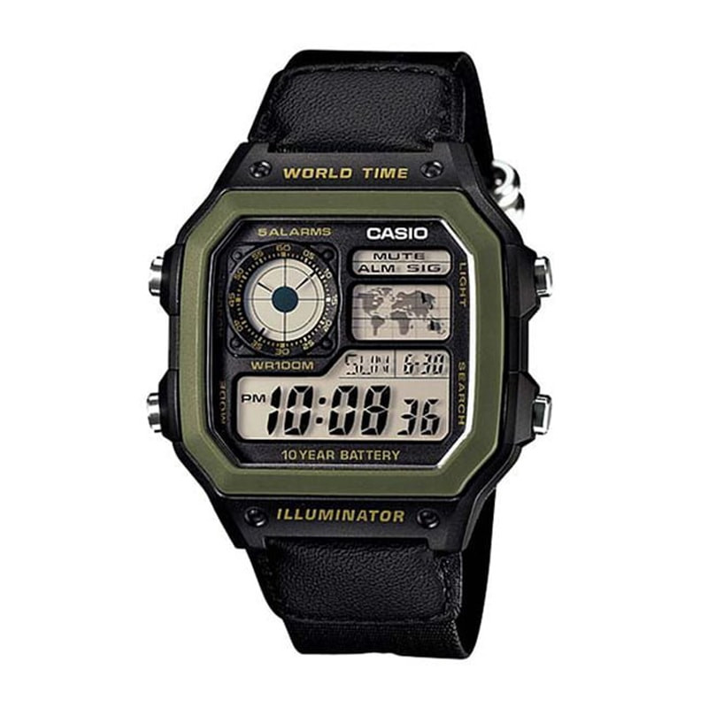 Đồng hồ điện tử Casio AE-1200WHB-1B dây vải màu đen