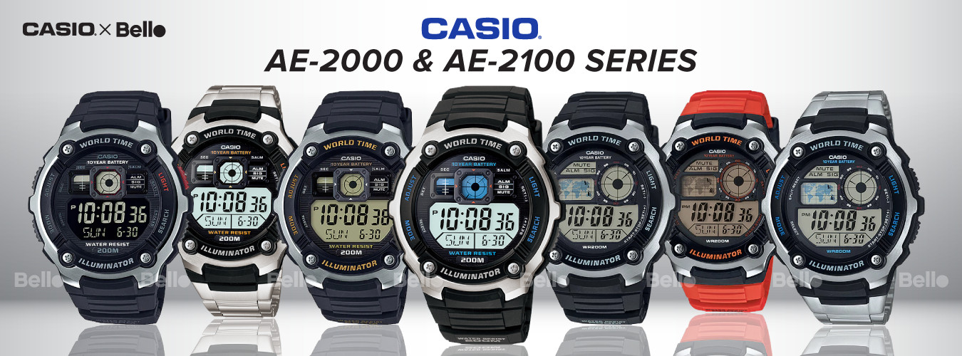 Bộ sưu tập đồng hồ điện tử Casio AE-2000 và AE-2100 chính hãng với thiết kế hiện đại