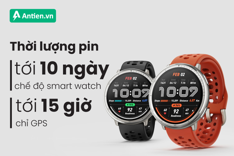 Pin của đồng hồ thông minh Active 2 cho phép sử dụng liên tục nhiều ngày, hiển thị mức pin còn lại