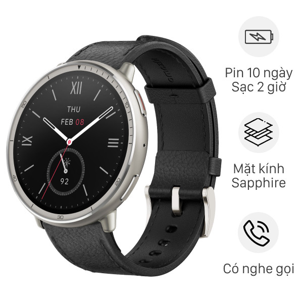 Đồng hồ thông minh Amazfit Active 2 Sapphire 43.9mm với dây da màu đen