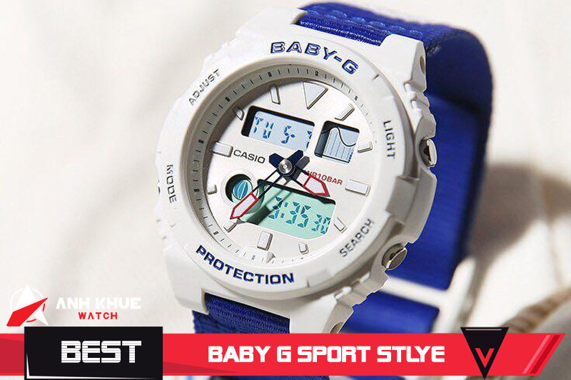 Đồng hồ thể thao Casio nữ Baby-G BAX-125-2A màu trắng xanh đỏ trẻ trung, phù hợp đi biển và luyện tập.