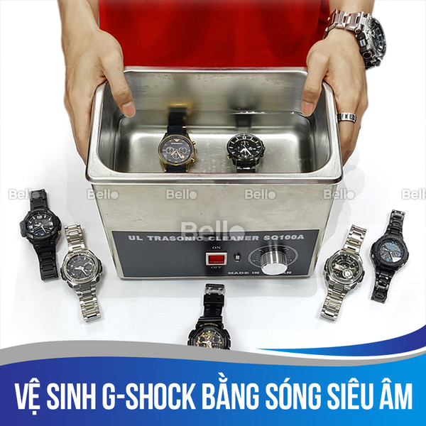 Vệ sinh dây và vỏ đồng hồ G Shock bằng máy sóng siêu âm chuyên dụng