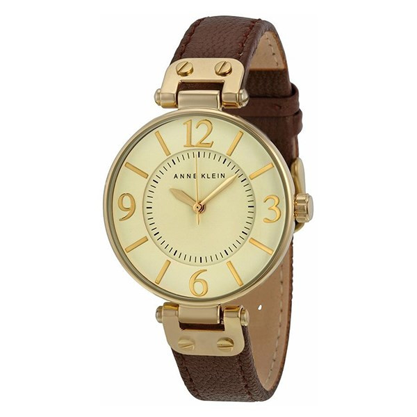 Đồng hồ Anne Klein mặt tròn 10/9168IVBN kiểu dáng cổ điển với dây da nâu tinh tế.
