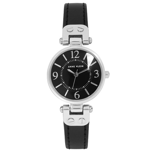Đồng hồ Anne Klein mặt tròn 10/9443BKBK màu đen thanh lịch, dây da ôm sát cổ tay.