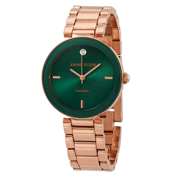 Đồng hồ Anne Klein AK/1362GNRG mặt xanh lá cây và dây hợp kim vàng hồng