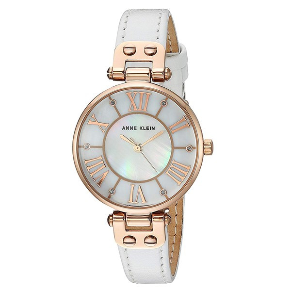Đồng hồ Anne Klein mặt tròn AK/2718RGWT trắng vàng, thiết kế nữ tính và sang trọng.