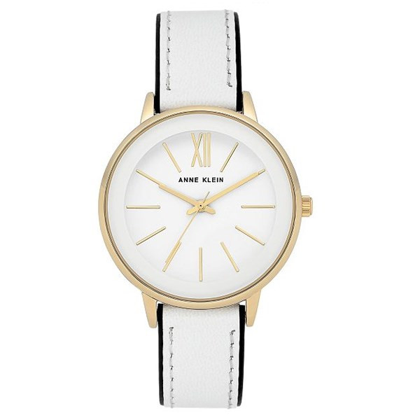 Đồng hồ Anne Klein mặt tròn AK/3252WTBK thiết kế tối giản, tông trắng chủ đạo.