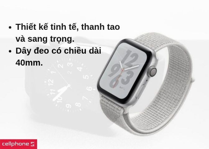 Đồng hồ thông minh Apple Watch 4 40mm với thiết kế tinh tế và dây đeo tiêu chuẩn