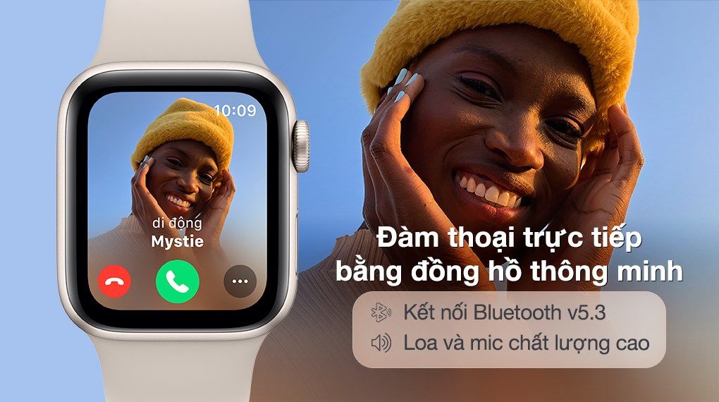 Apple Watch SE 2 GPS 40mm hiển thị các biểu tượng kết nối Bluetooth, GPS, Wifi, minh họa khả năng kết nối đa dạng của đồng hồ thông minh.
