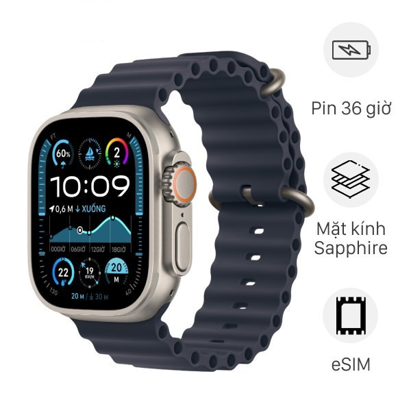 Apple Watch Ultra 2 49mm dây Ocean, vỏ titan