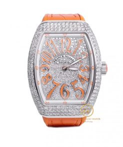 Chiếc đồng hồ Franck Muller V32 nữ màu cam đính kim cương, sang trọng và rực rỡ